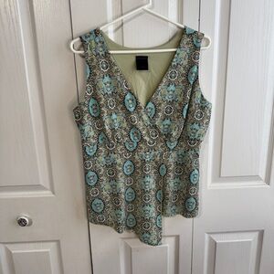 JTB paisley asymmetrical faux wrap blouse size XL